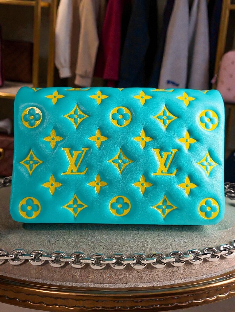 Louis Vuitton Coussin Pochette Mint Turquoise Neon Yellow Crossbody Bag